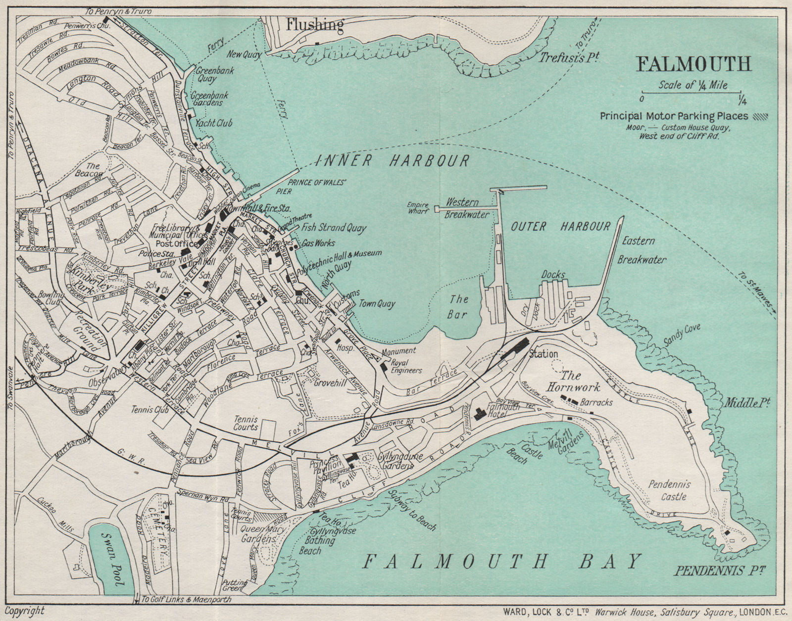 Associate Product FALMOUTH vintage town/city plan. Cornwall. WARD LOCK 1938 old vintage map