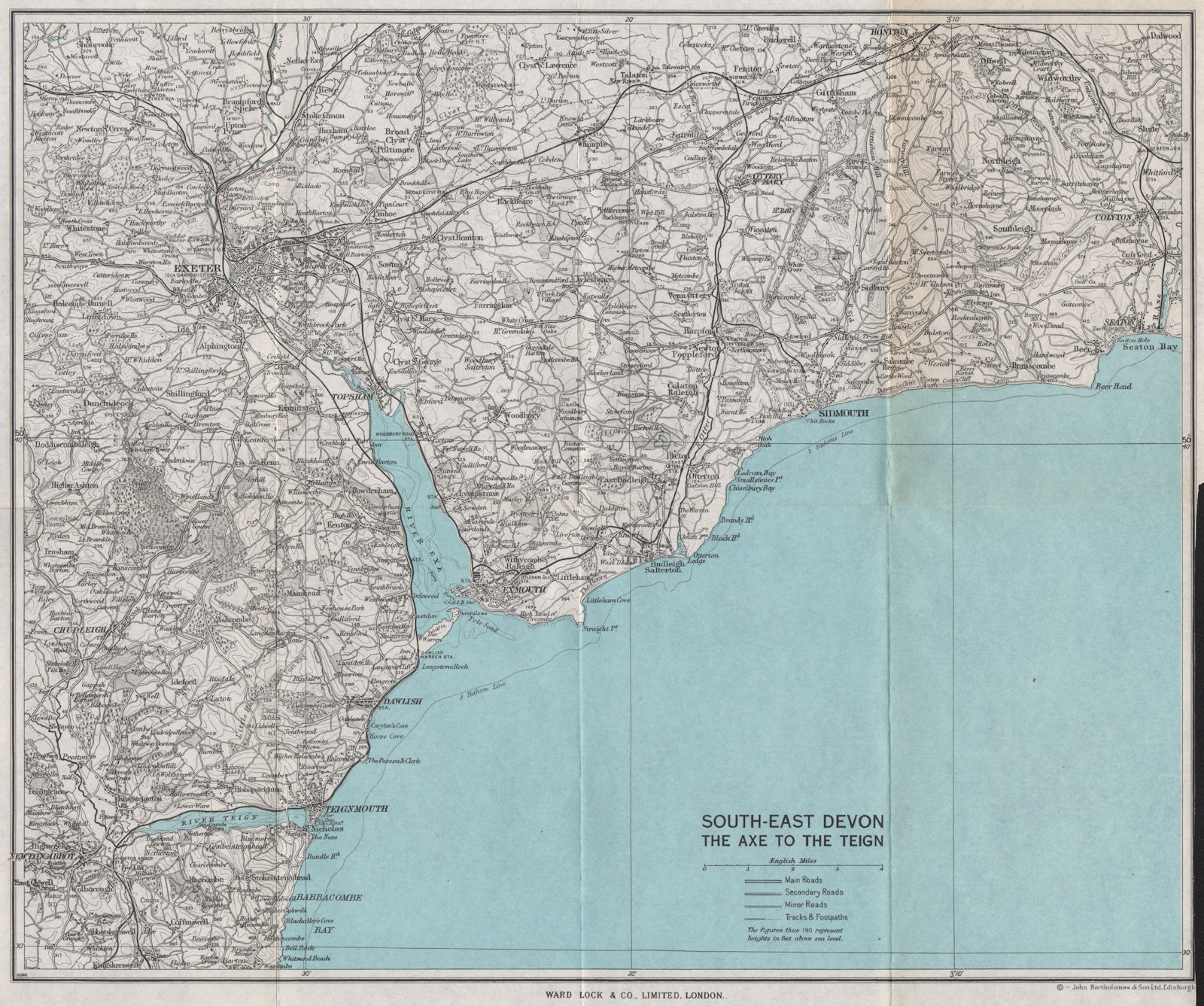 EAST DEVON COAST. Teignmouth Exmouth Exeter Sidmouth Budleigh Salterton 1966 map