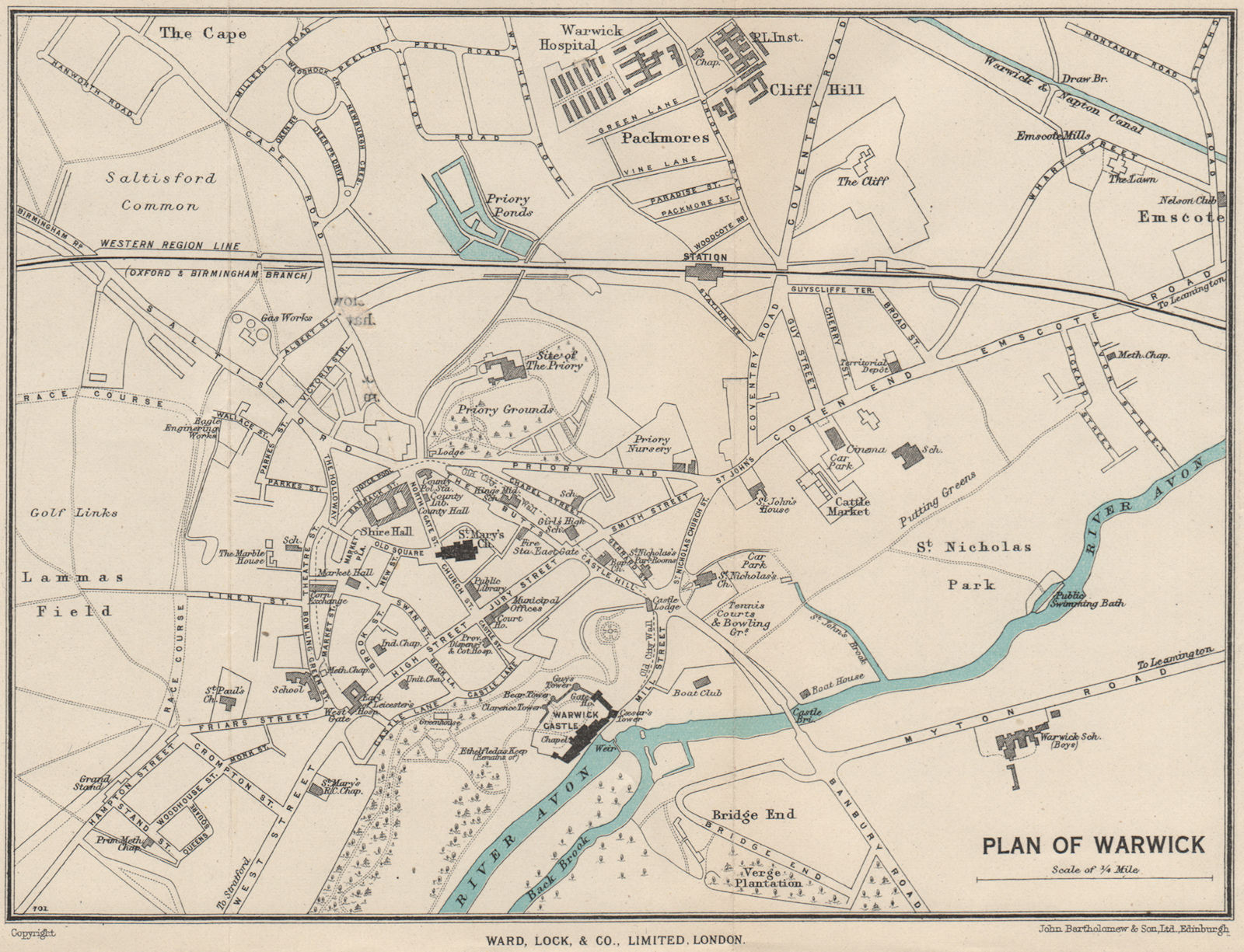 Associate Product WARWICK vintage town/city plan. Warwickshire. WARD LOCK 1950 old vintage map