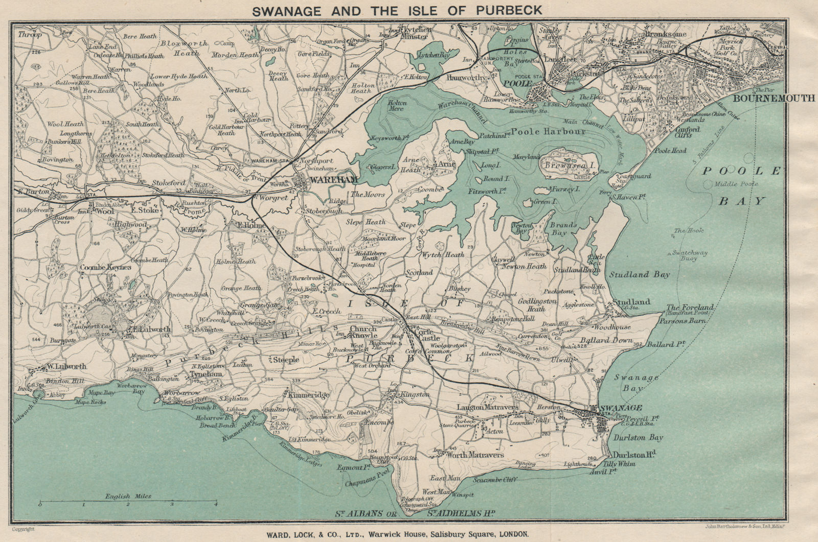 ISLE OF PURBECK. Swanage Wareham Bournemouth Poole. Dorset. WARD LOCK 1922 map