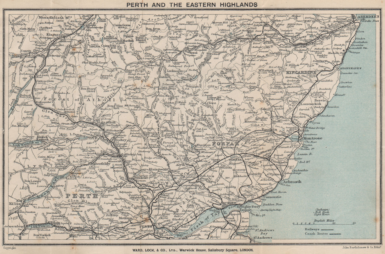 Associate Product PERTH & EASTERN HIGHLANDS. Dundee Aberdeen. Forfar. Forest of Atholl 1919 map