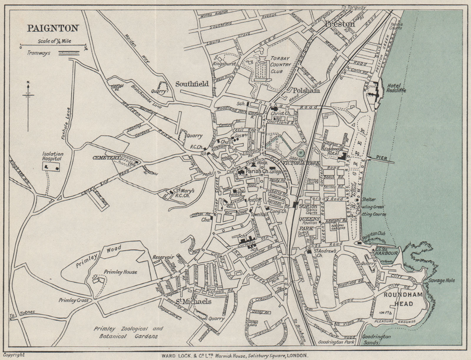 Associate Product PAIGNTON vintage town/city plan. Devon. WARD LOCK 1931 old vintage map chart