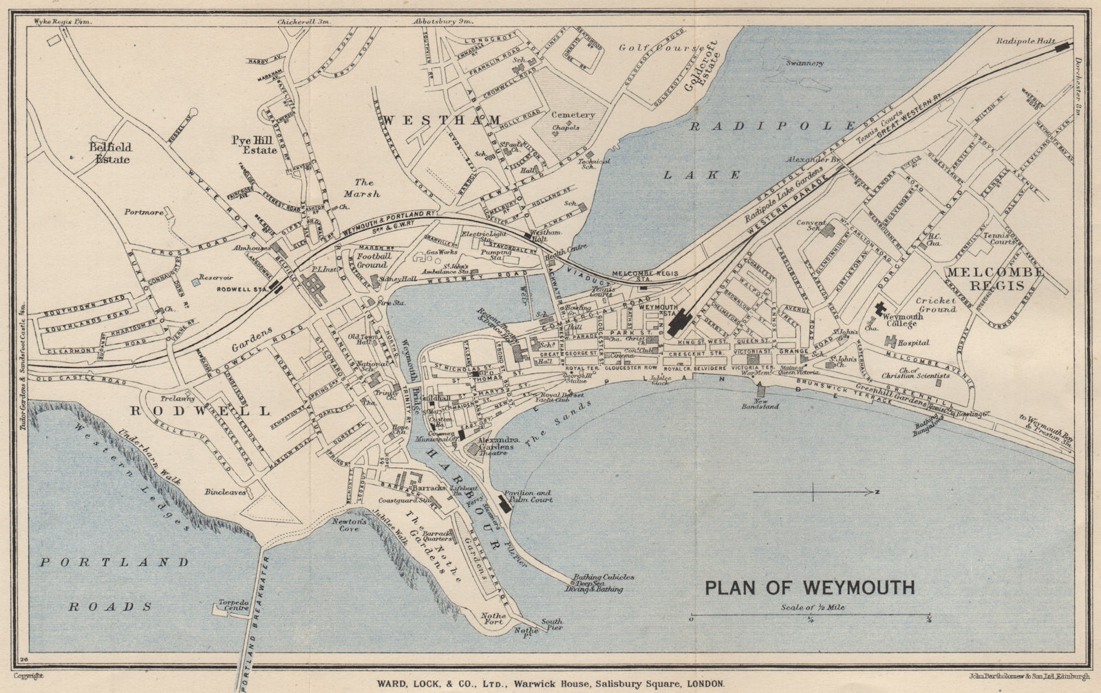 Associate Product WEYMOUTH vintage town/city plan. Dorset. WARD LOCK 1947 old vintage map chart