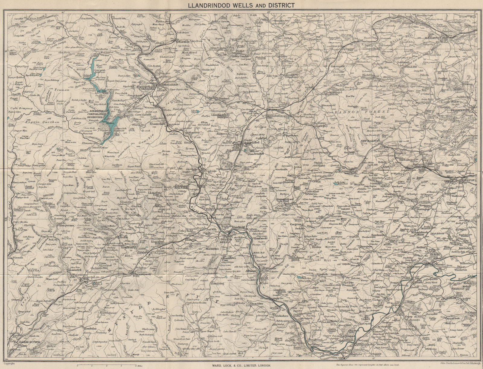 BUILTH & LLANDRINDOD WELLS. Rhayader Presteigne Knighton Radnor Forest 1953 map