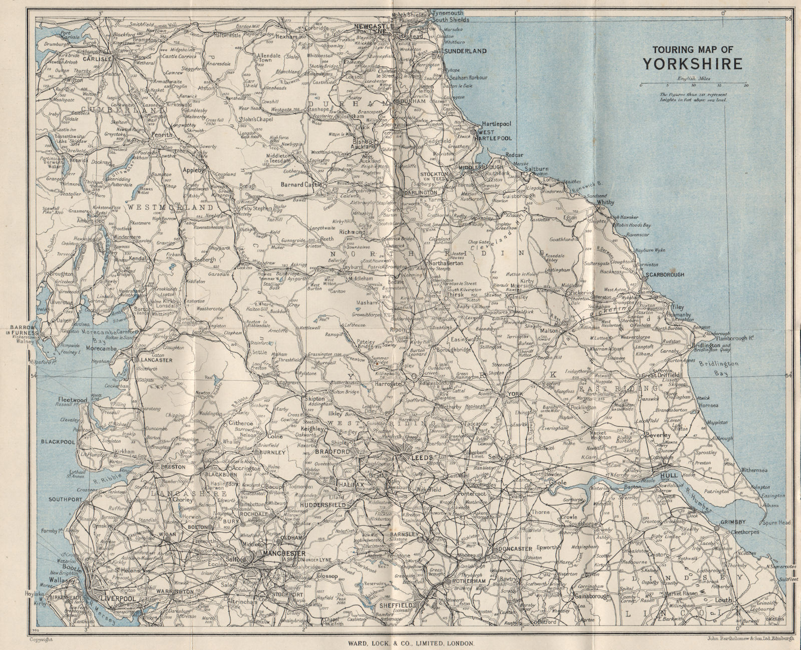 Associate Product TOURING MAP OF YORKSHIRE & Northern England. Pre-motorways. WARD LOCK 1945