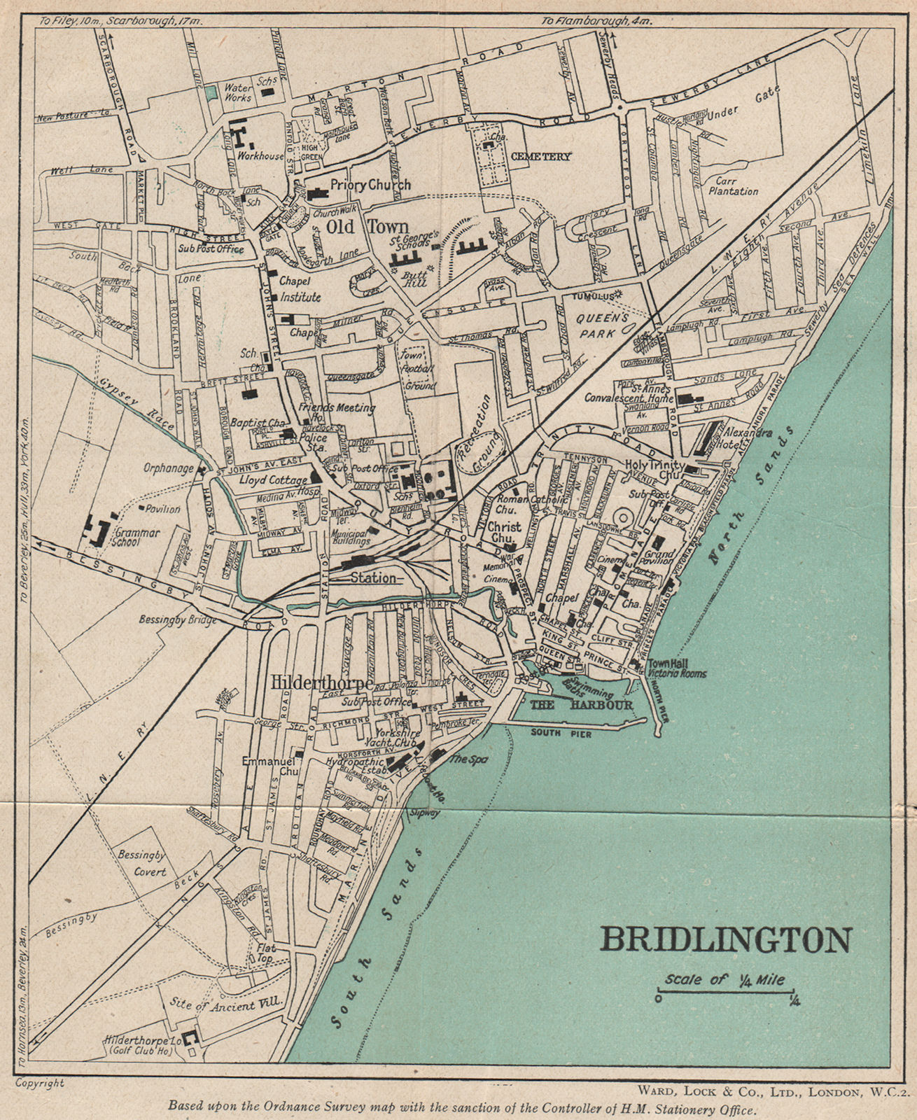 BRIDLINGTON vintage town/city plan. Yorkshire. WARD LOCK 1945 old vintage map