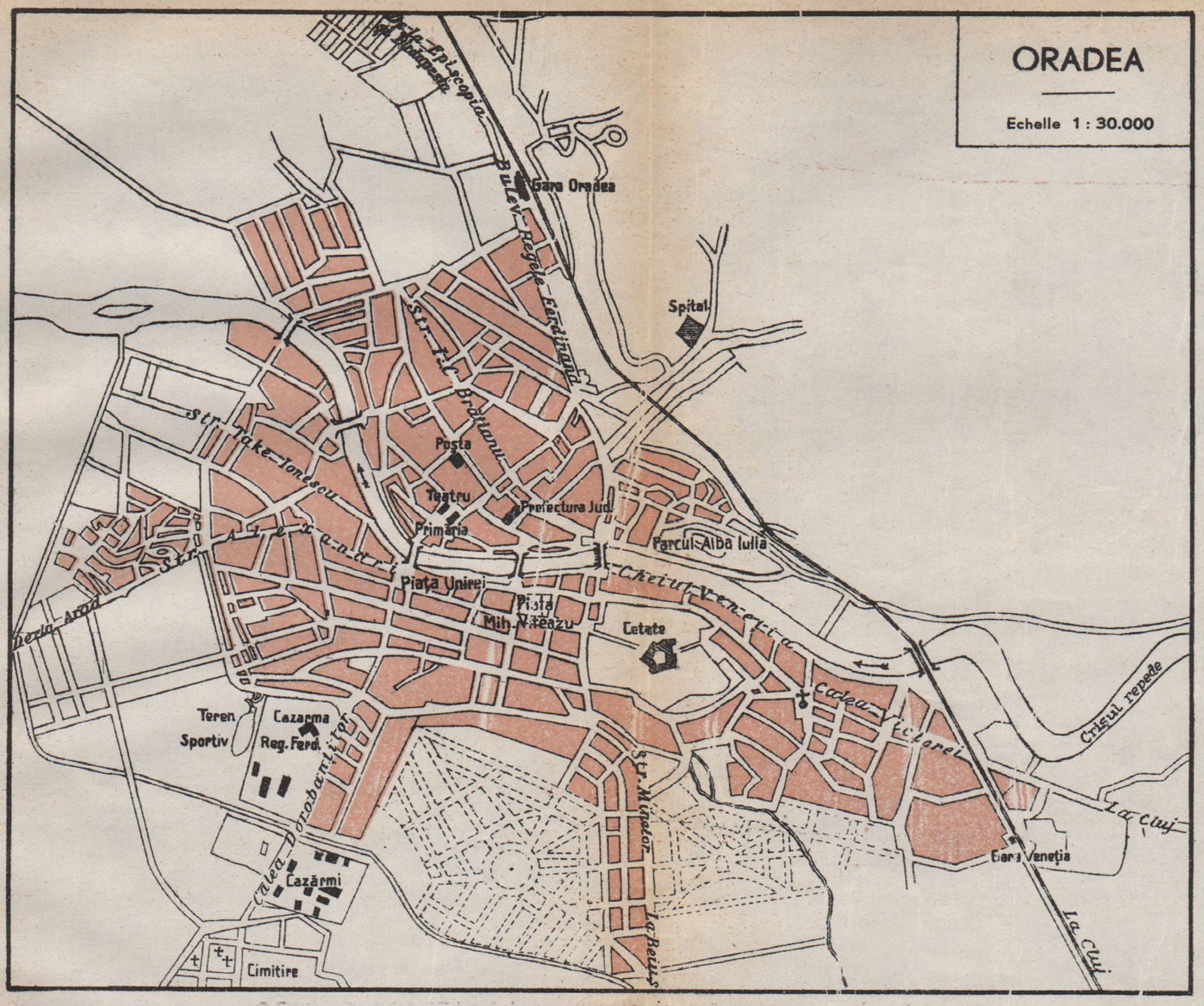 ORADEA vintage town/city plan. Großwardein Nagyvarad. Romania 1938 old map