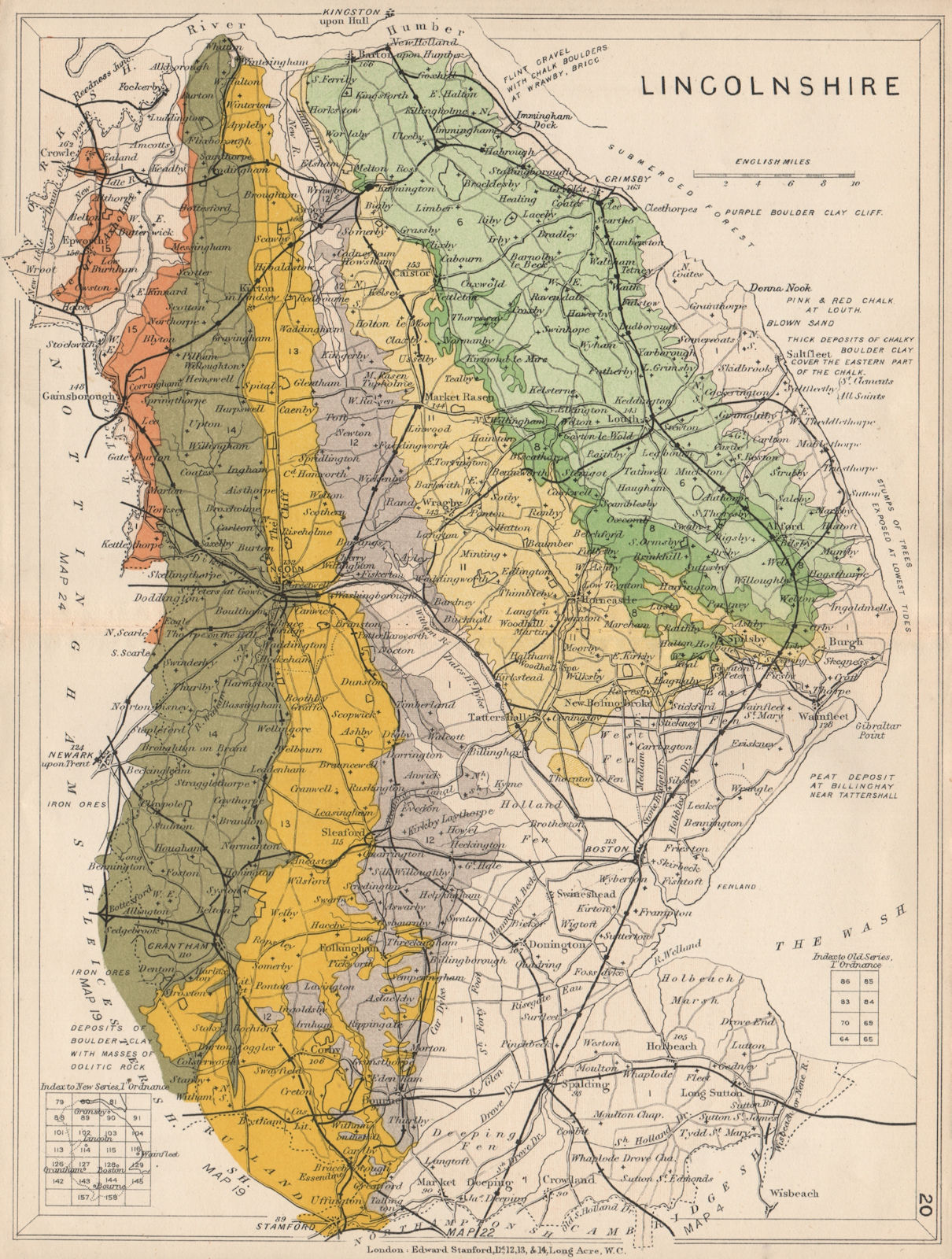 LINCOLNSHIRE Geological map. STANFORD 1913 old antique vintage plan chart
