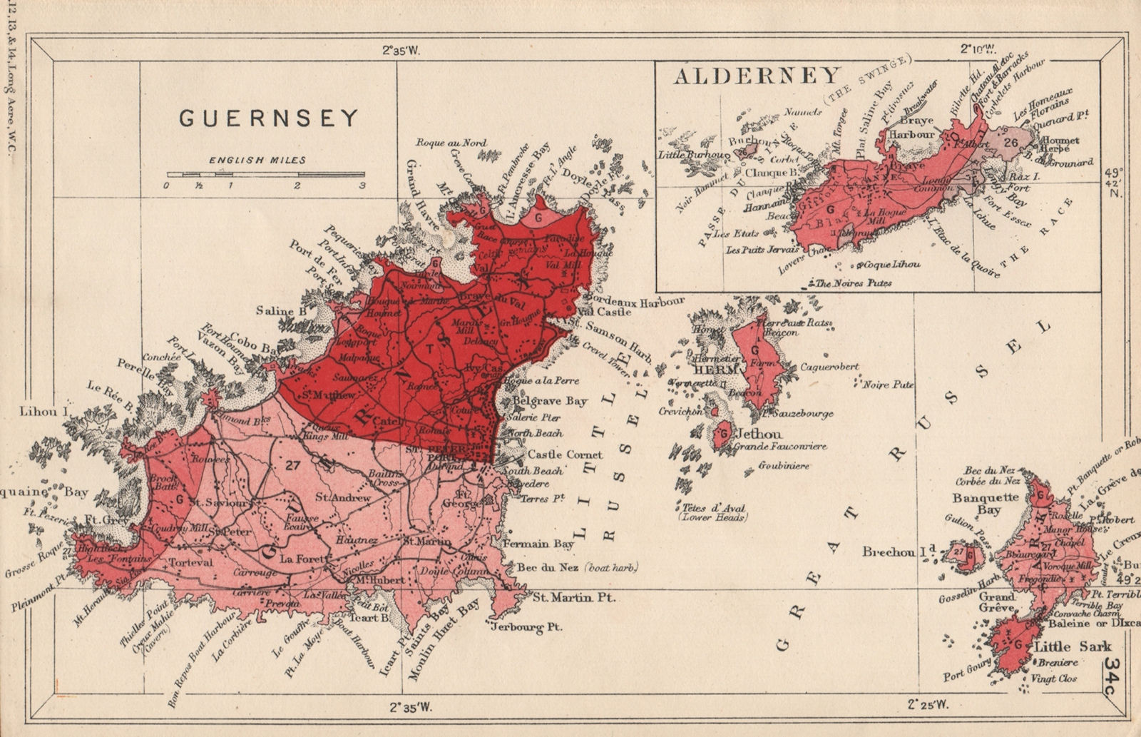 GUERNSEY, ALDERNEY & SARK Geological map. Channel Islands. STANFORD 1913