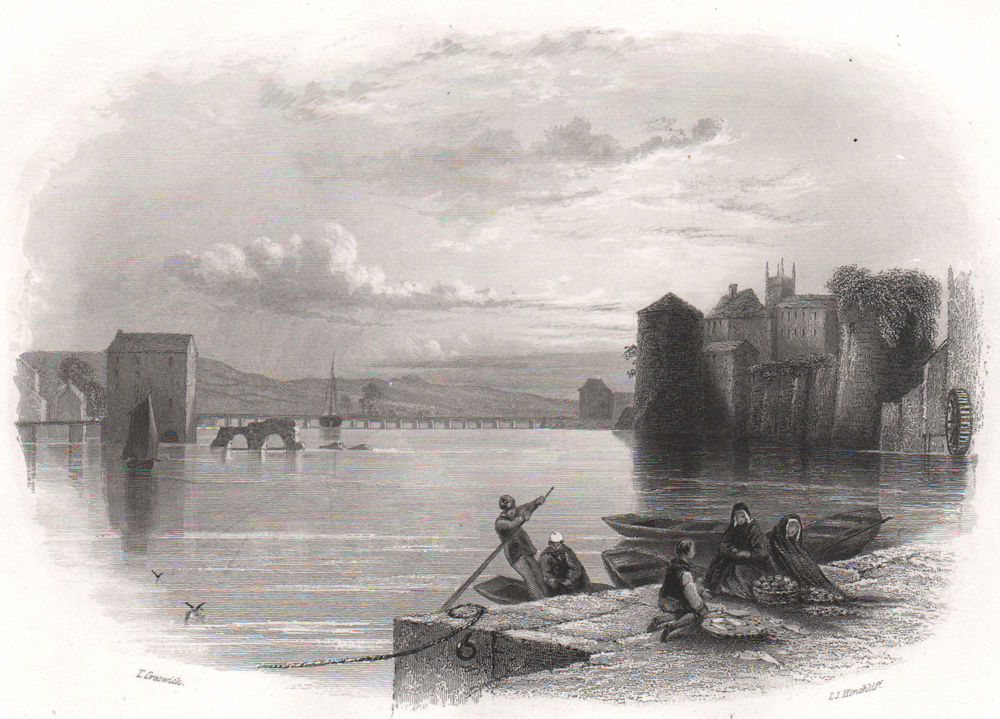 King John's Castle and old Thomond Bridge, Limerick. Ireland 1835 print