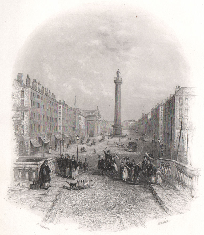 Sackville Street, Dublin. Ireland 1835 old antique vintage print picture