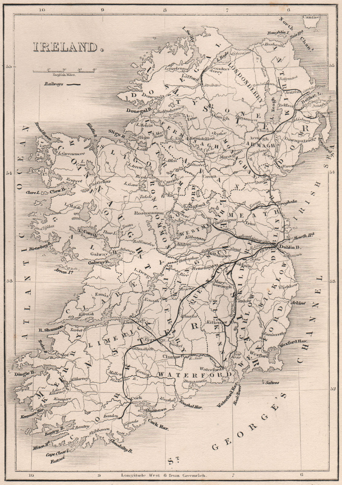 Antique map of IRELAND with railways, counties & provinces by Alfred ADLARD 1835
