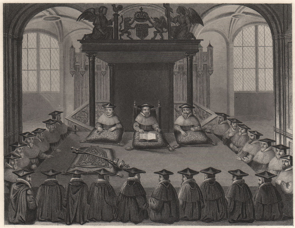 Upper House of Convocation, Canterbury. Time of James I. Anglican church 1840