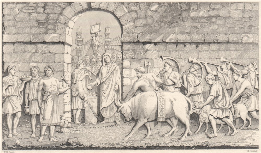 Roman sacrifice on starting a war. Bartolle's sculptures Trajan's column 1840