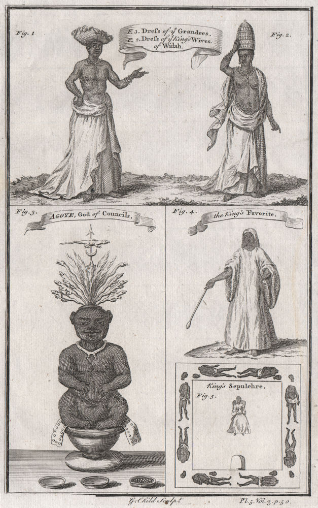 WHYDAH, BENIN. Grandees King's Wives Favourite Sepulchre. Agoye God 1746 print