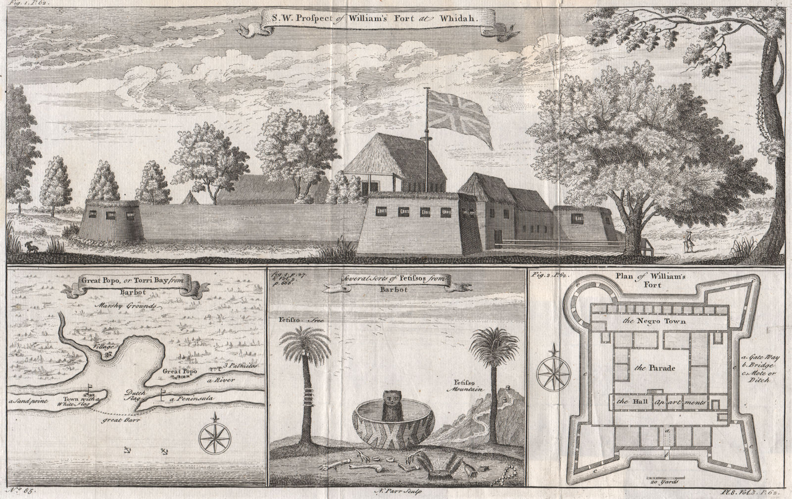 Associate Product BENIN.Fort William, Whydah/Ouidah. Great Popo/Torri Bay. Fetissos. PARR 1746 map