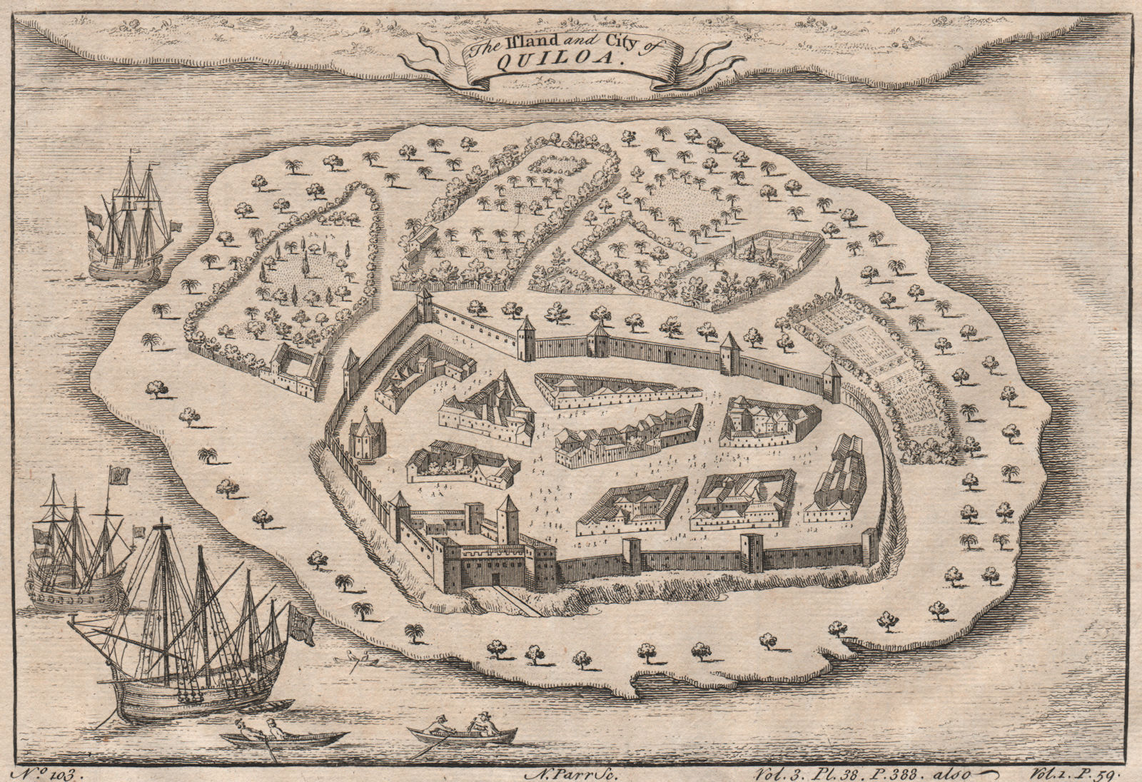 TANZANIA. 'The Island and City of Quiloa'. Kilwa Kisiwani. PARR 1746 old map