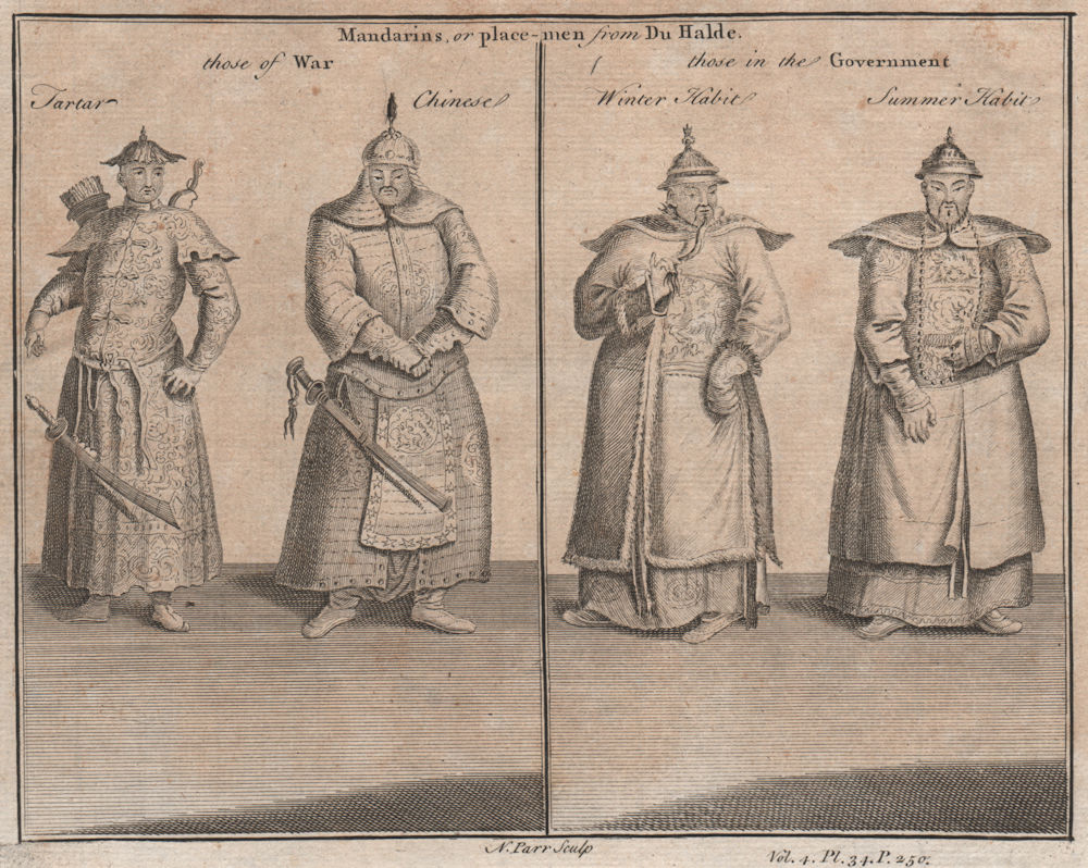 Associate Product CHINA. 'Mandarins or place men'. Those of war & government. After DU HALDE 1746