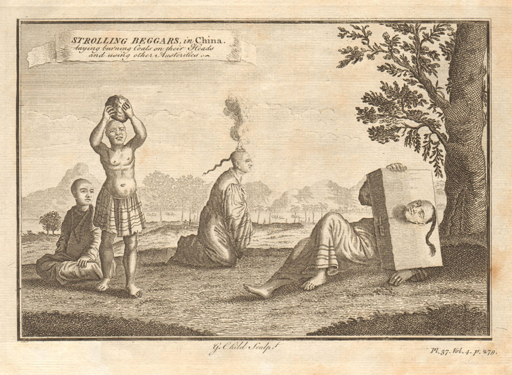 CHINA. 'Beggars, laying burning coals on their heads & other austerities' 1746