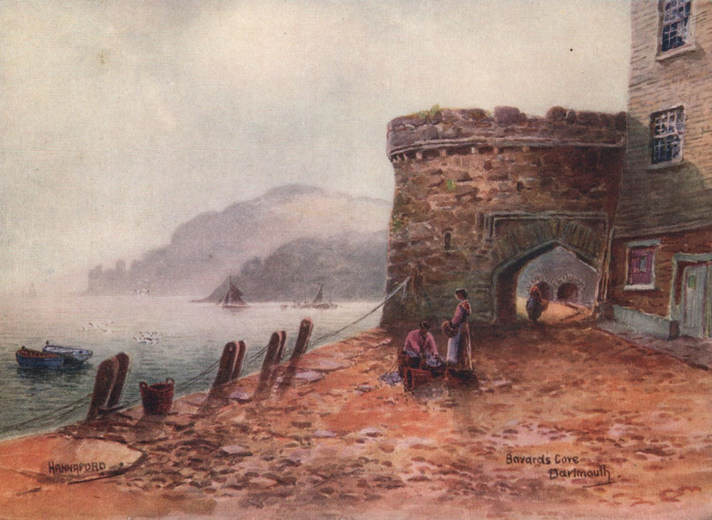 Associate Product Bayard's Cove, Dartmouth, South Devon, by Charles E. Hannaford 1907 old print