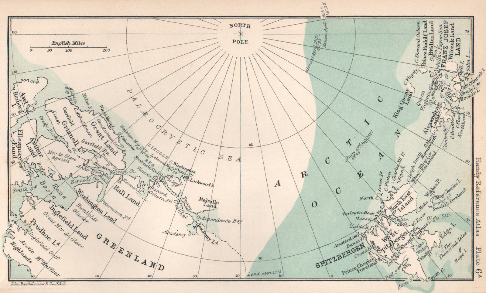 Greenland, Spitzbergen & Franz Josef Land. Arctic Ocean. BARTHOLOMEW 1904 map