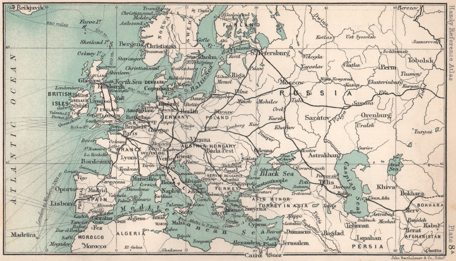 Europe major railways. BARTHOLOMEW 1904 old antique vintage map plan chart