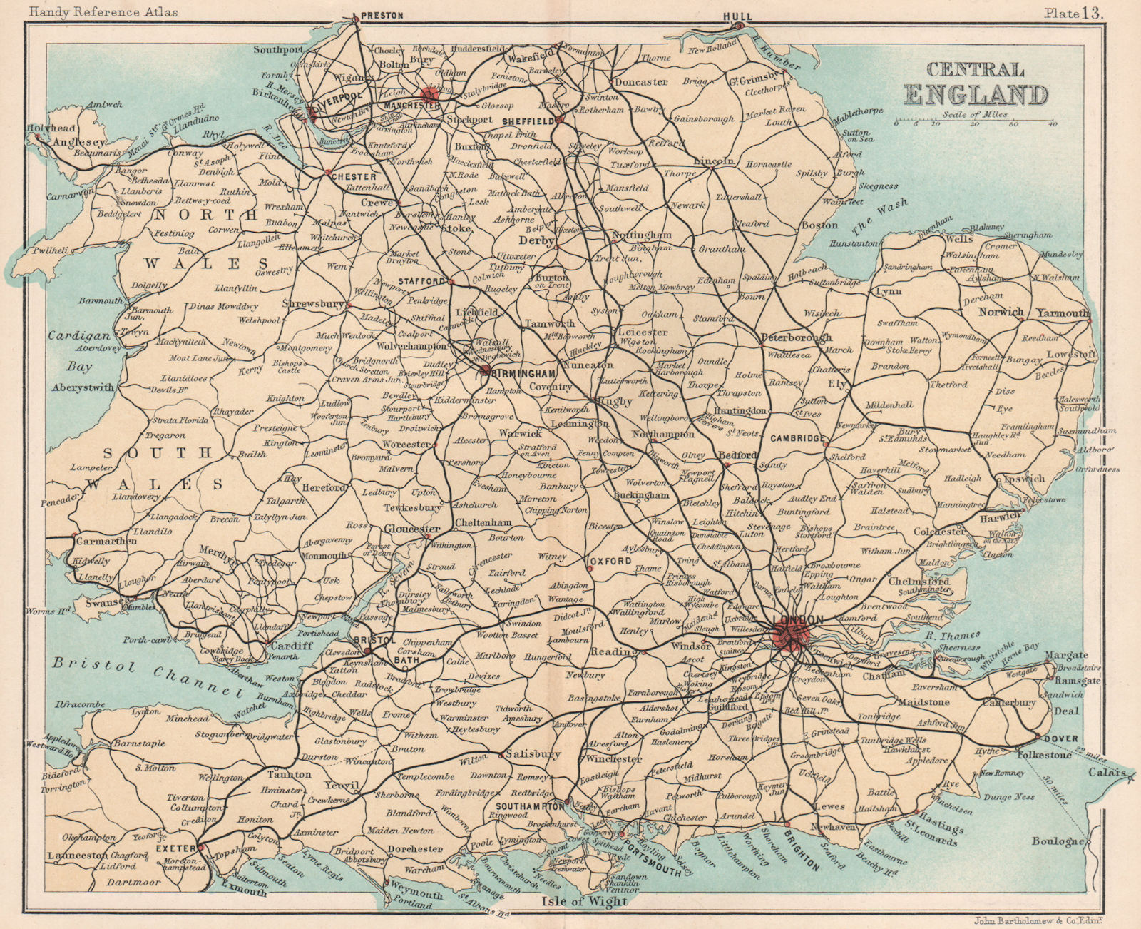 Central England railways. BARTHOLOMEW 1904 old antique vintage map plan chart