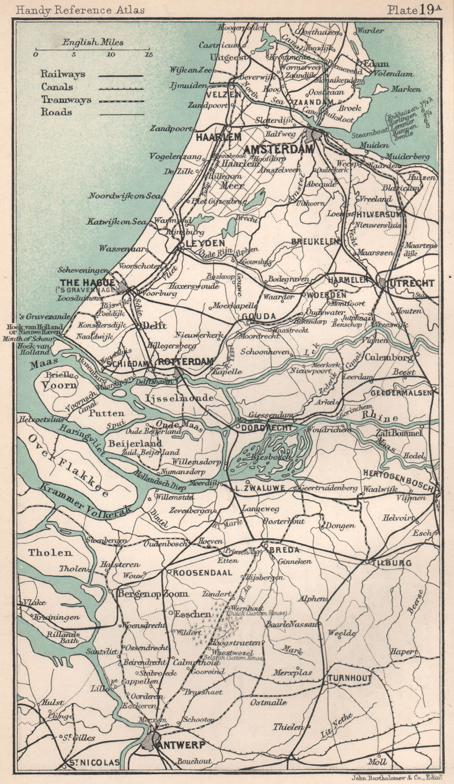 Netherlands. Amsterdam The Hague Rotterdam Antwerp. BARTHOLOMEW 1904 old map
