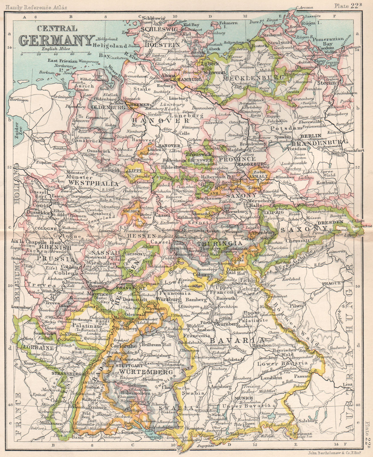 Central Germany showing states. BARTHOLOMEW 1904 old antique map plan chart