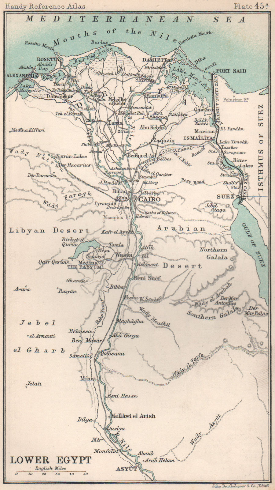 Lower Egypt. Nile valley & delta. BARTHOLOMEW 1904 old antique map plan chart