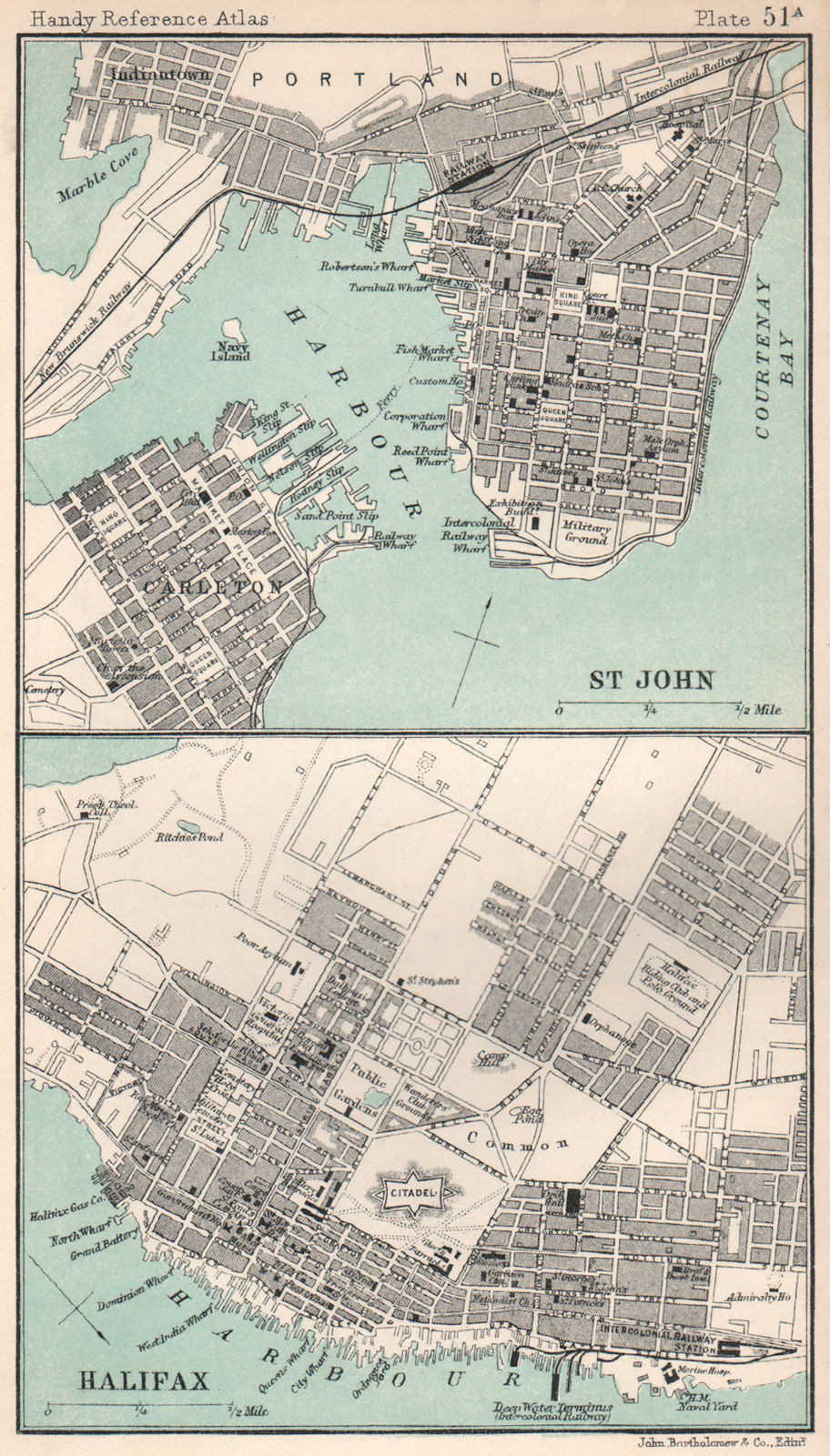Halifax & St. John town/city plans. Canada. BARTHOLOMEW 1904 old antique map