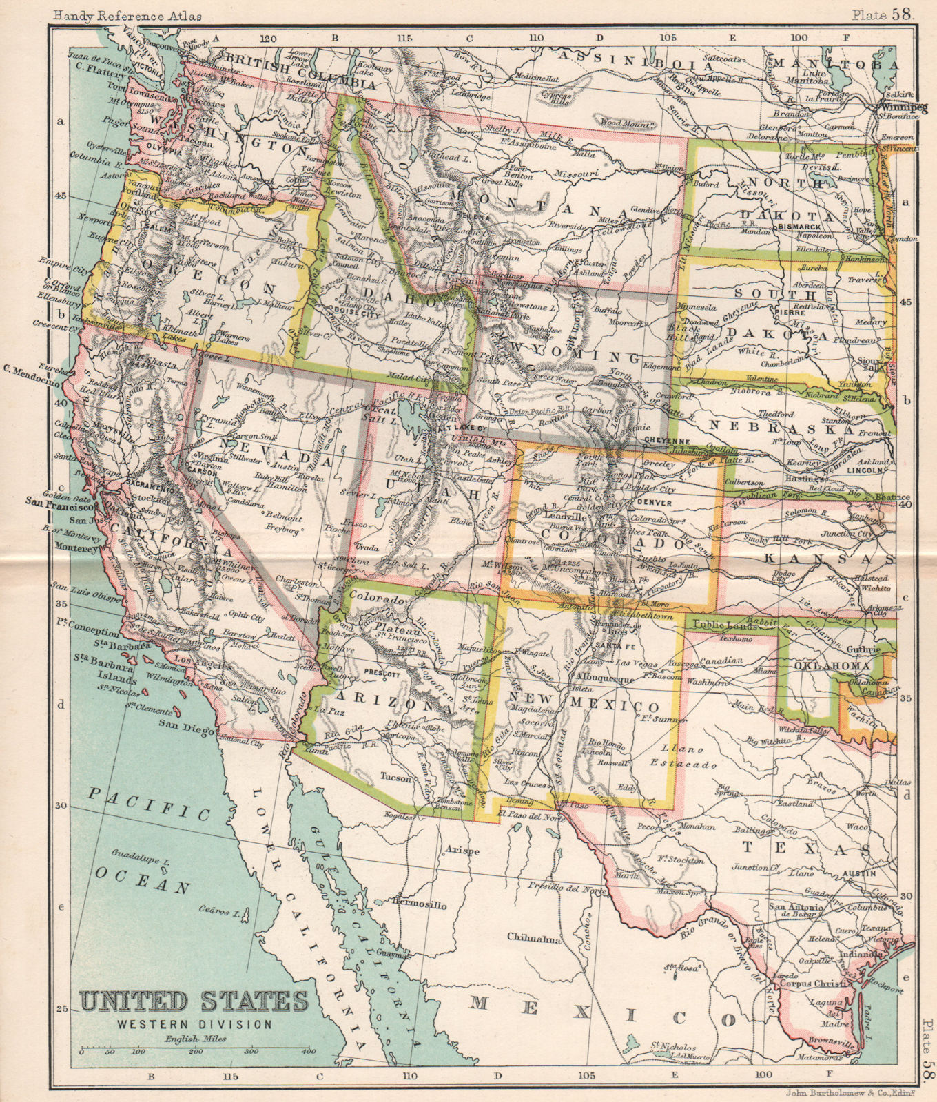 United States Western Division. USA. BARTHOLOMEW 1904 old antique map chart