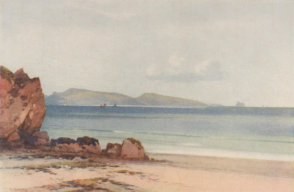 Torbay from Goodrington Sand, Devon, by Frederick John Widgery 1920 old print