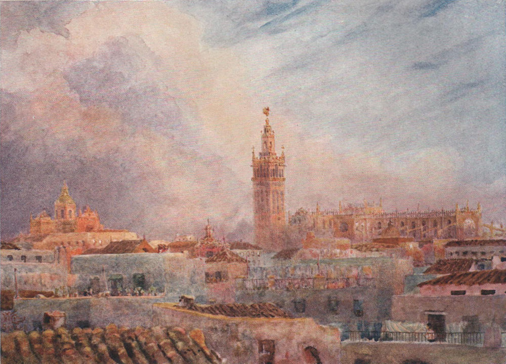 View over the town, Seville, Spain, by William Wiehe Collins 1909 old print