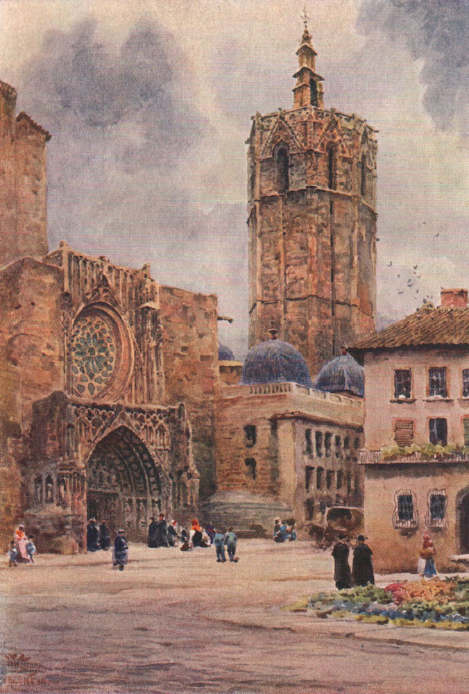 Door of the cathedral, Valencia, Spain, by William Wiehe Collins 1909 print