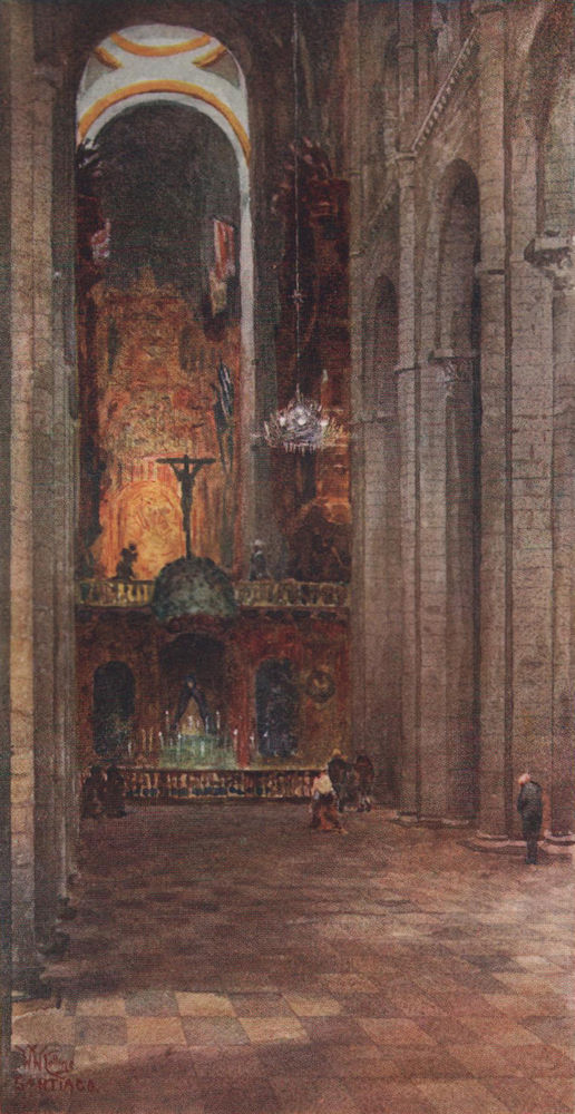Cathedral interior, Santiago de Compostela, Spain, by William Wiehe Collins 1909