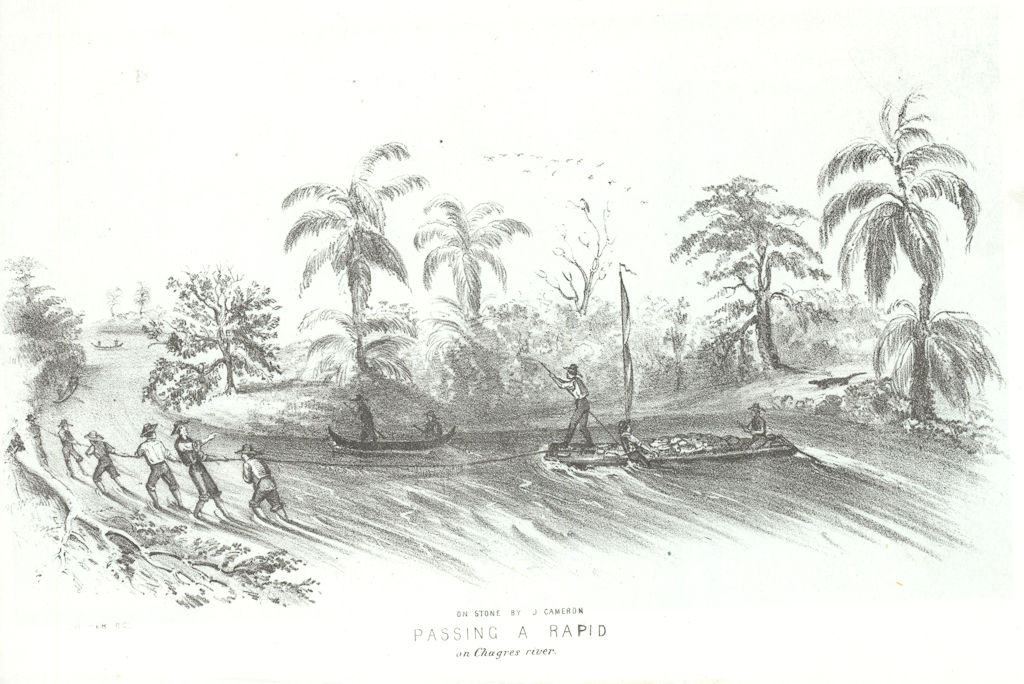 Associate Product 'Passing a rapid on Chagres river', Panama, lithograph by George Cooper 1853