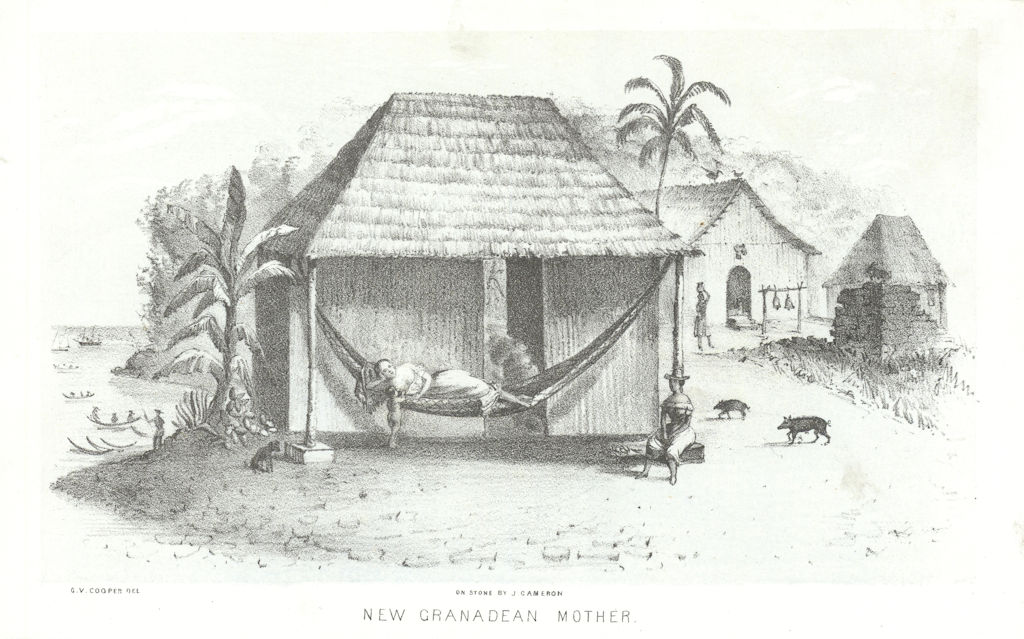 'New Granadean mother', Panama, lithograph by George Cooper 1853 old print