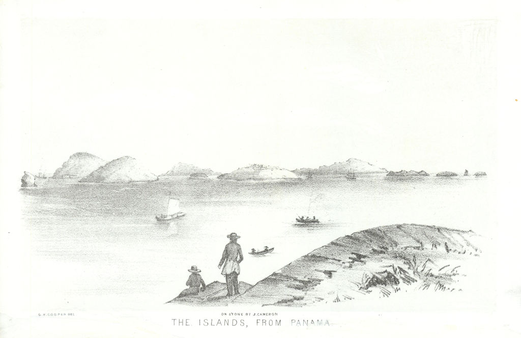 'The islands, from Panama', lithograph by George Cooper. Pearl Islands 1853