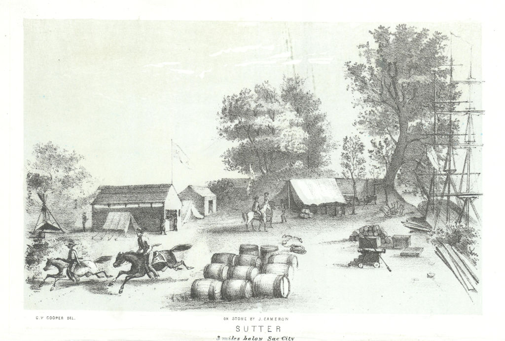 'Sutter, 3 miles below [Sacramento] City', California. George Cooper litho 1853
