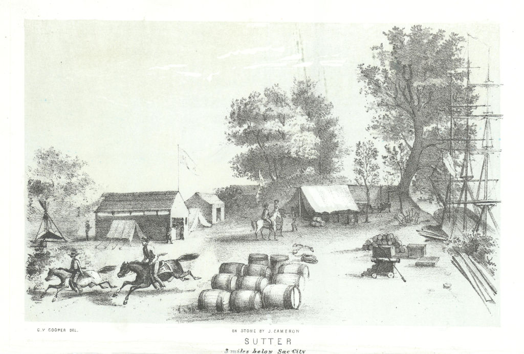 Associate Product 'Sutter, 3 miles below [Sacramento] City', California. George Cooper litho 1853