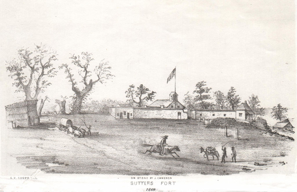 'Sutter's Fort 1849', California gold rush, lithograph by George Cooper 1853