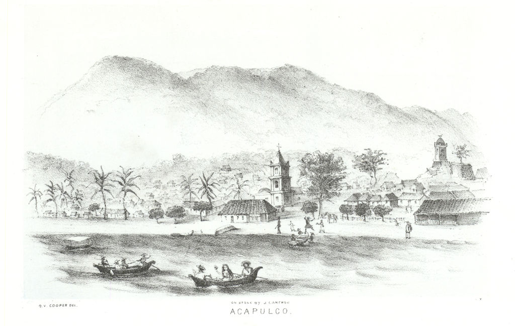 'Acapulco', Mexico, lithograph by George Cooper 1853 old antique print picture