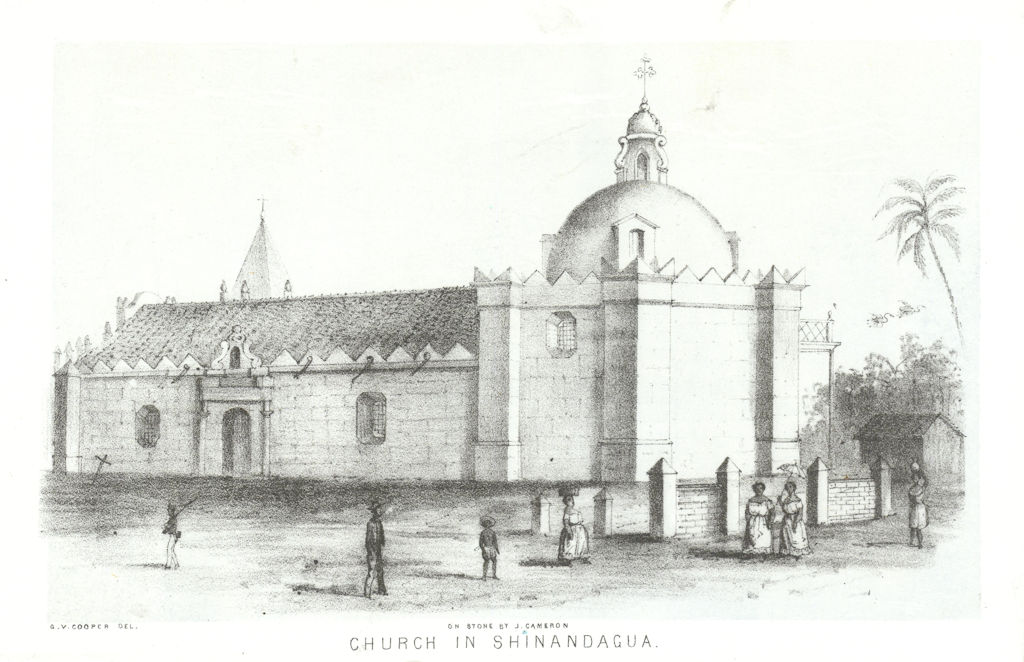 'Church in Shinandagua', Nicaragua, lithograph by George Cooper. Chinandega 1853