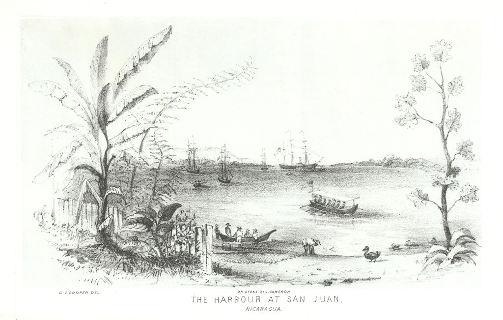 'The harbour at San Juan, Nicaragua', Nicaragua. George Cooper lithograph 1853
