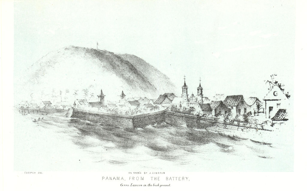 'Panama [City], from the battery. Cerro Lancon in the background'. Cooper 1853