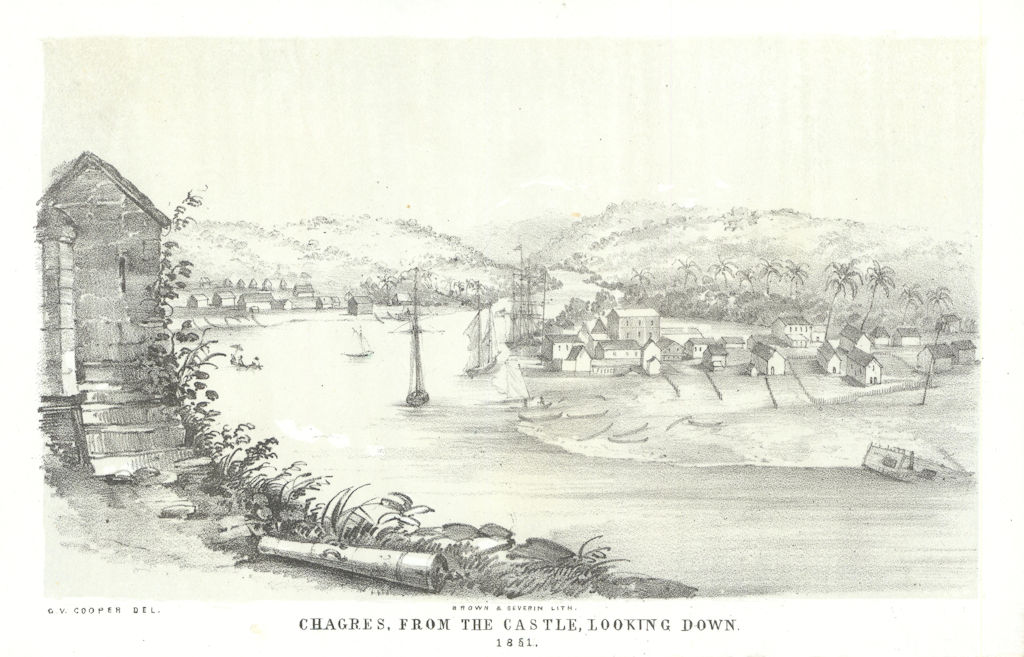 'Chagres, from the castle'. Fort San Lorenzo, Panama. George Cooper litho 1853