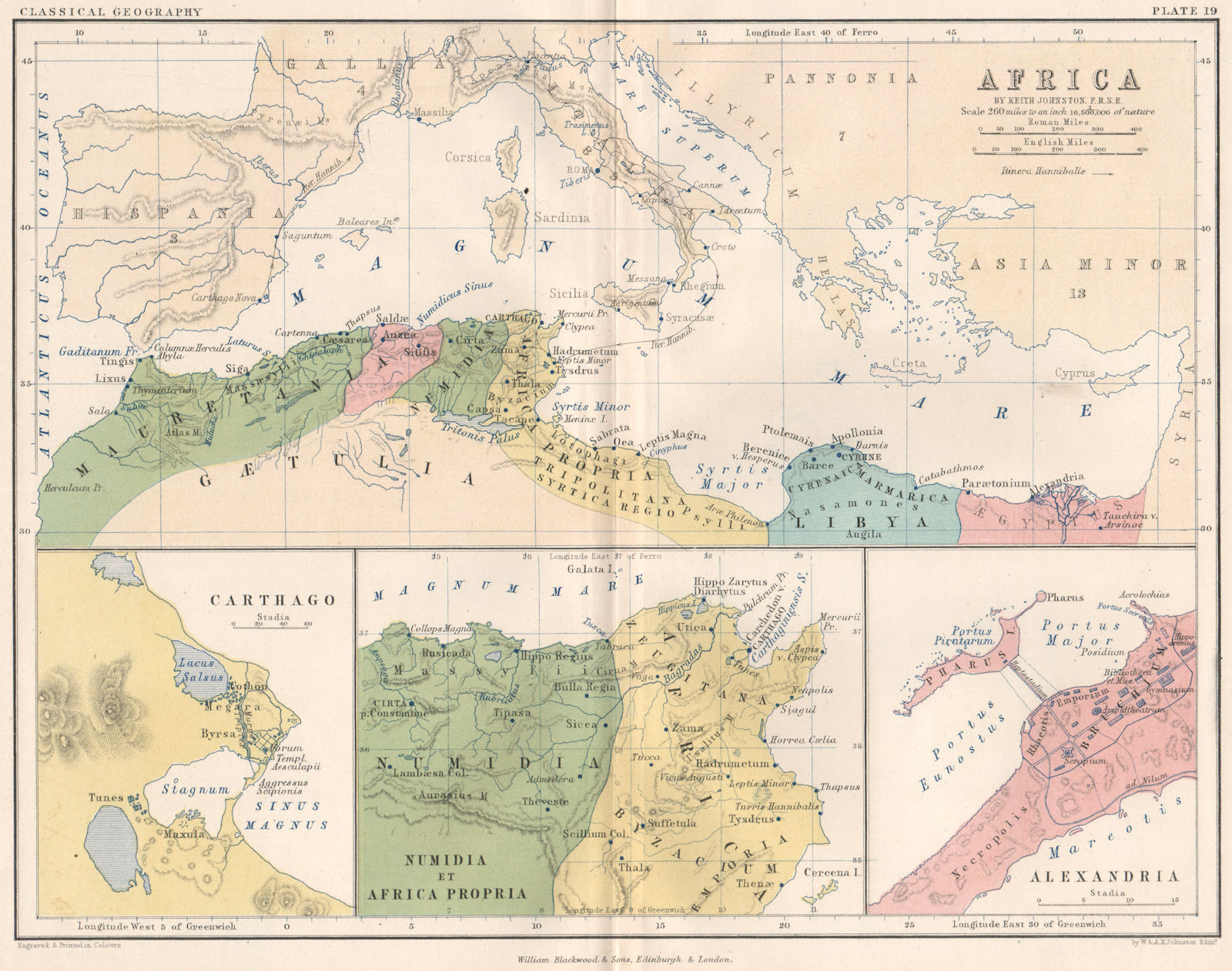 Ancient North Africa. Carthago. Numidia et Africa Propria. Alexandria 1855 map