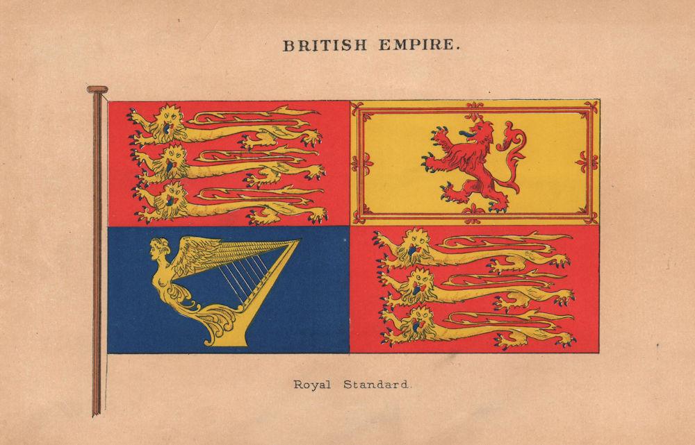 BRITISH EMPIRE FLAGS. Royal Standard 1916 old antique vintage print picture