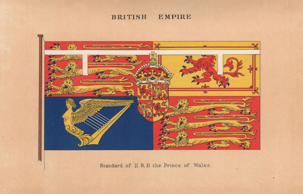 BRITISH EMPIRE FLAGS. Standard of H.R.H the Prince of Wales 1916 old print